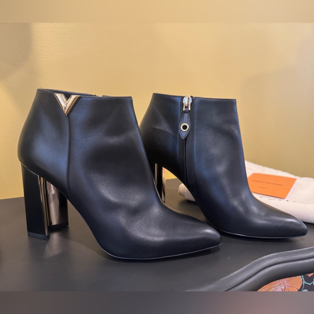 Louis Vuitton Heartbreaker Black Ankle Booties with Metallic Gold Accents